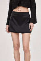 Black satin lace trim mini slip skirt_3