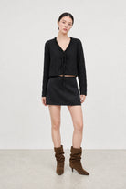 Black satin lace trim mini slip skirt_4