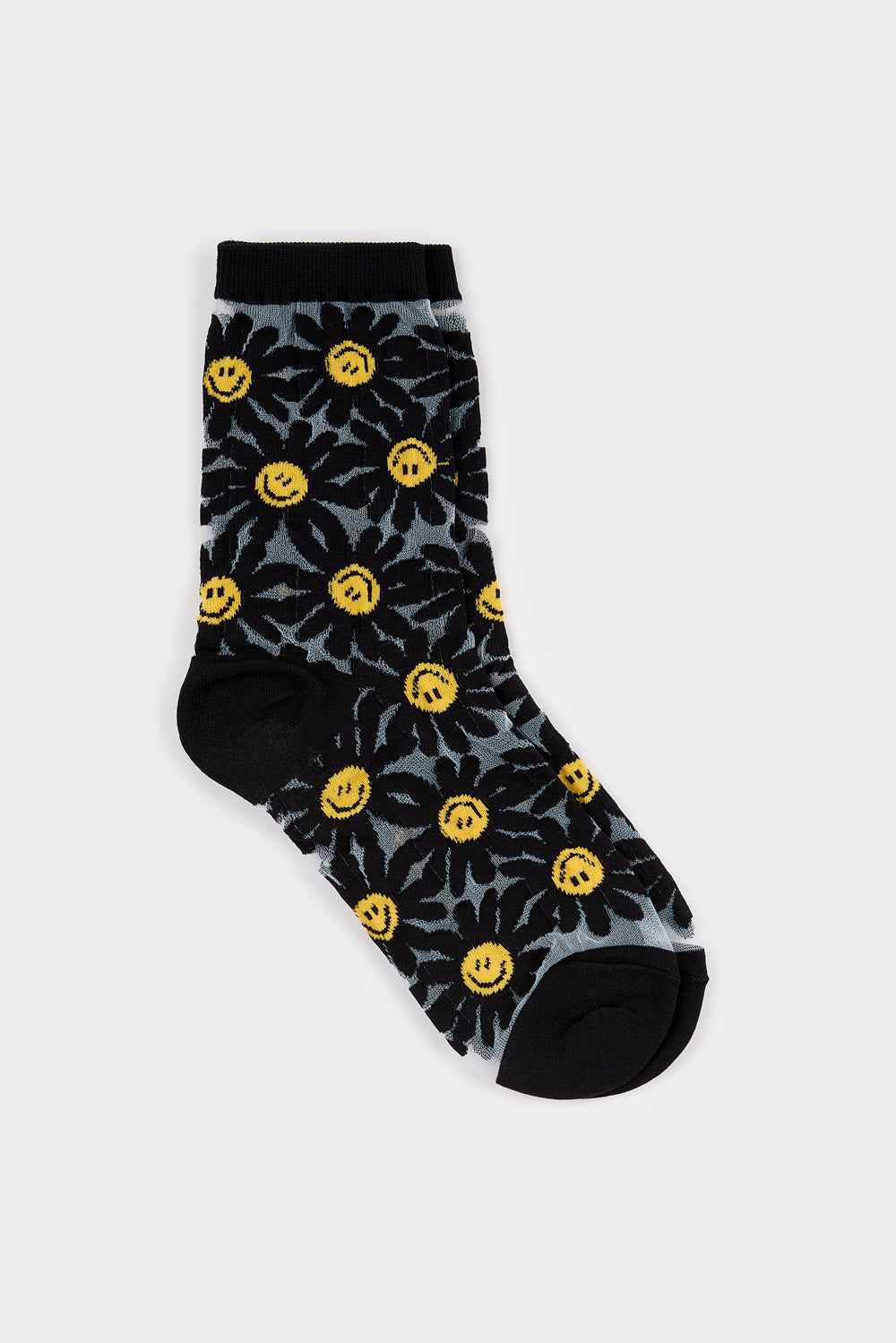 Black sheer daisy smiley face socks_3