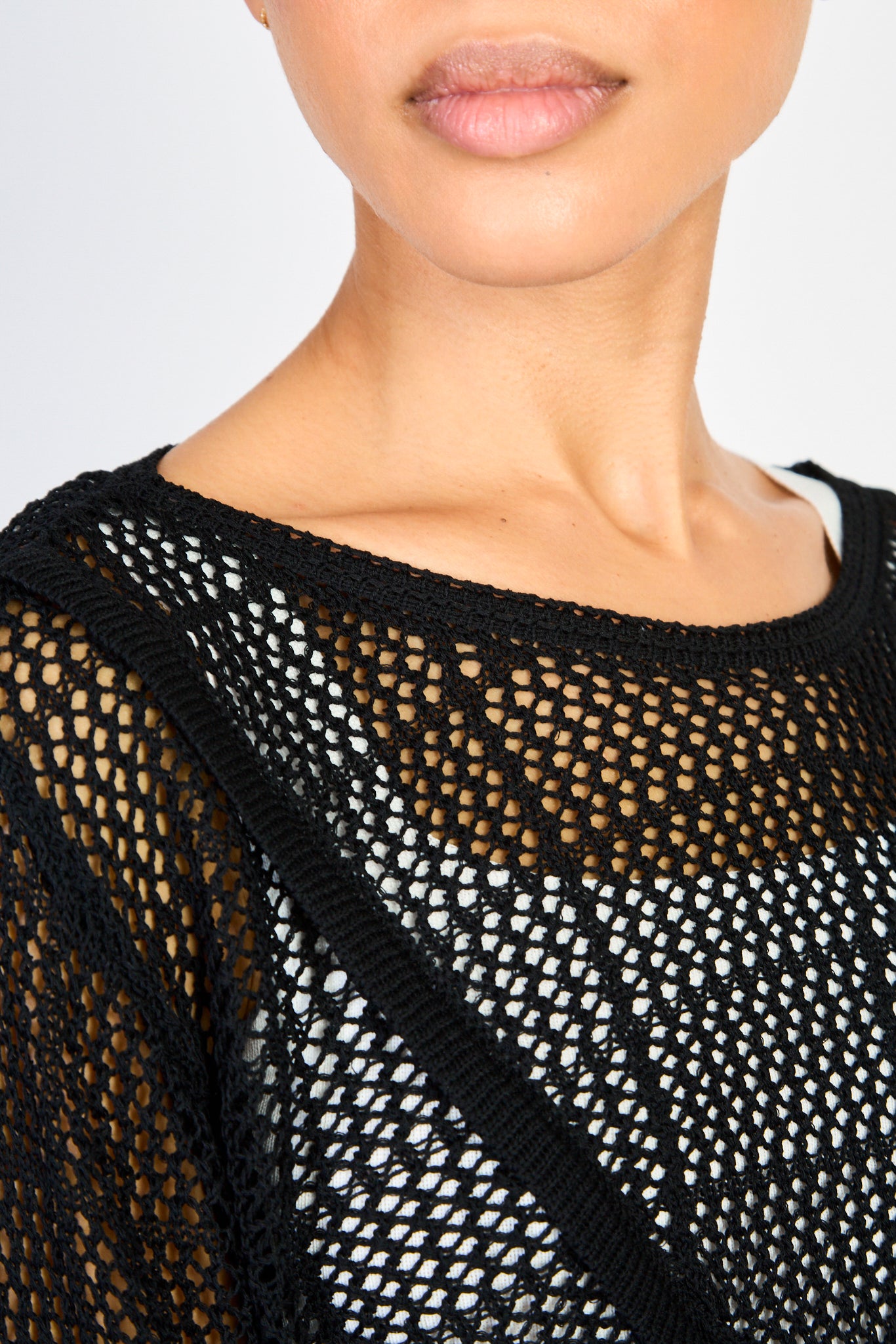 Black sheer knit asymmetric hem jumper | Glassworks London
