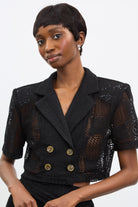 Black sheer lace double breasted shirt jacket_1
