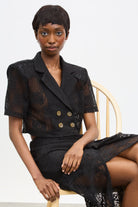 Black sheer lace double breasted shirt jacket_5