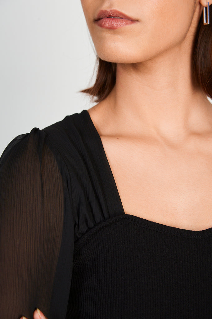 Black sheer sleeve black bodice blouse_4