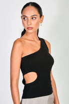 Black side peek one shoulder tank_1