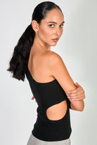 Black side peek one shoulder tank_2