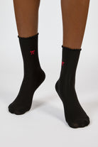Black single tiny red bow socks_2