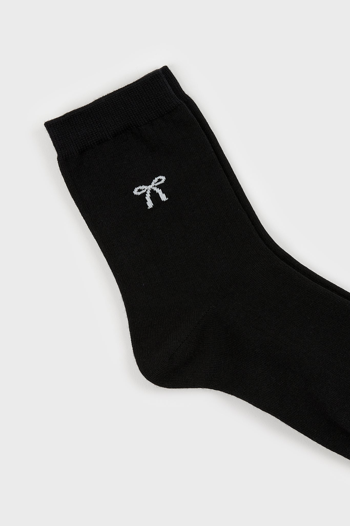 Black single white ribbon ribbed socks_4