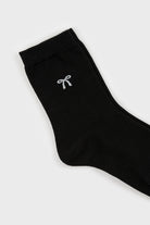 Black single white ribbon ribbed socks_4