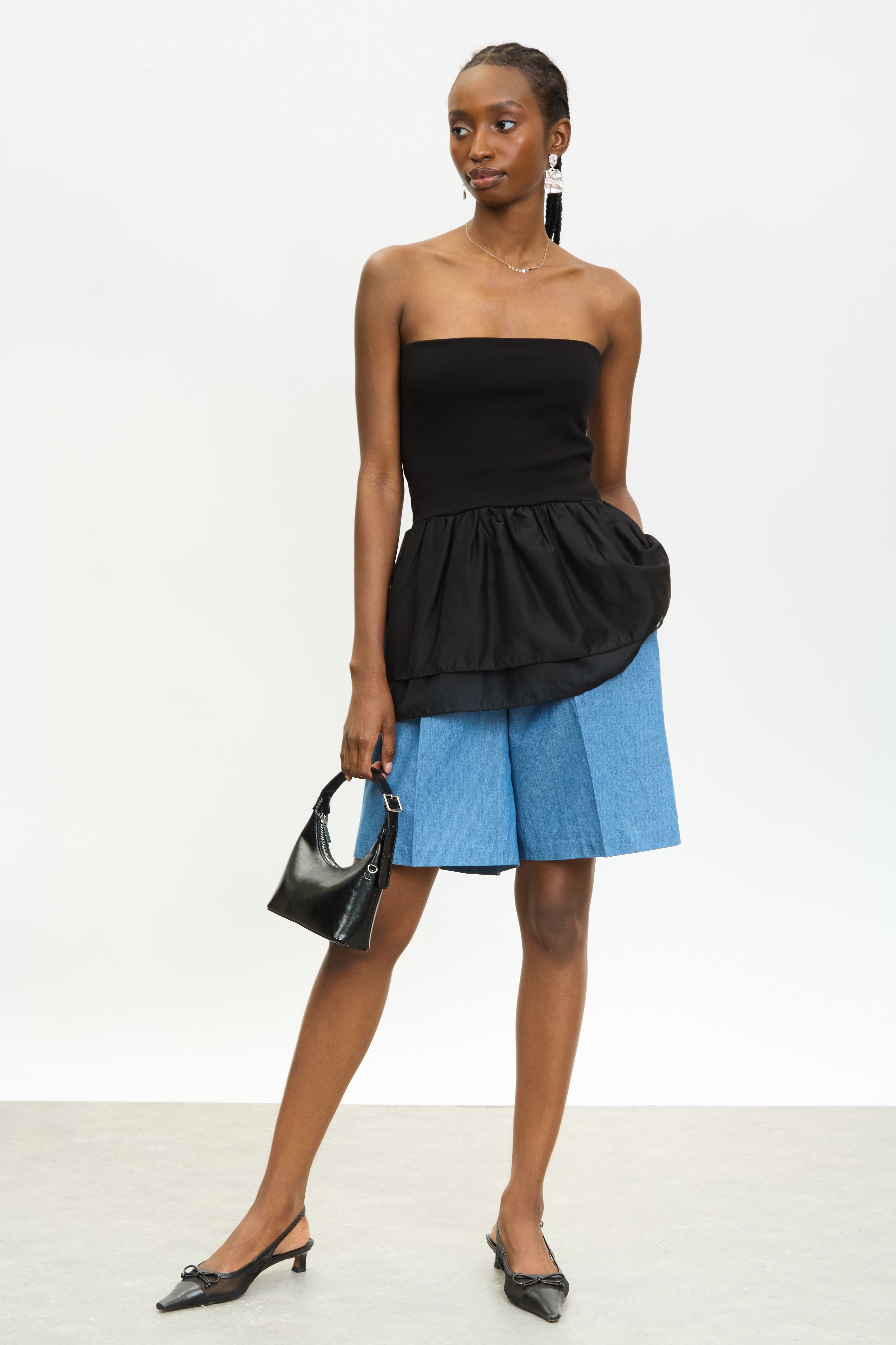 Black strapless peplum top | Glassworks London