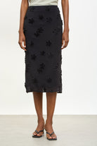 Black textured floral skirt_1