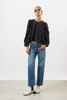 Black textured round neck blouse_4