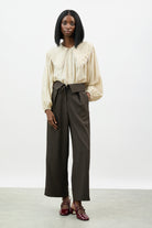 Black tie waist smart pleated trousers_4