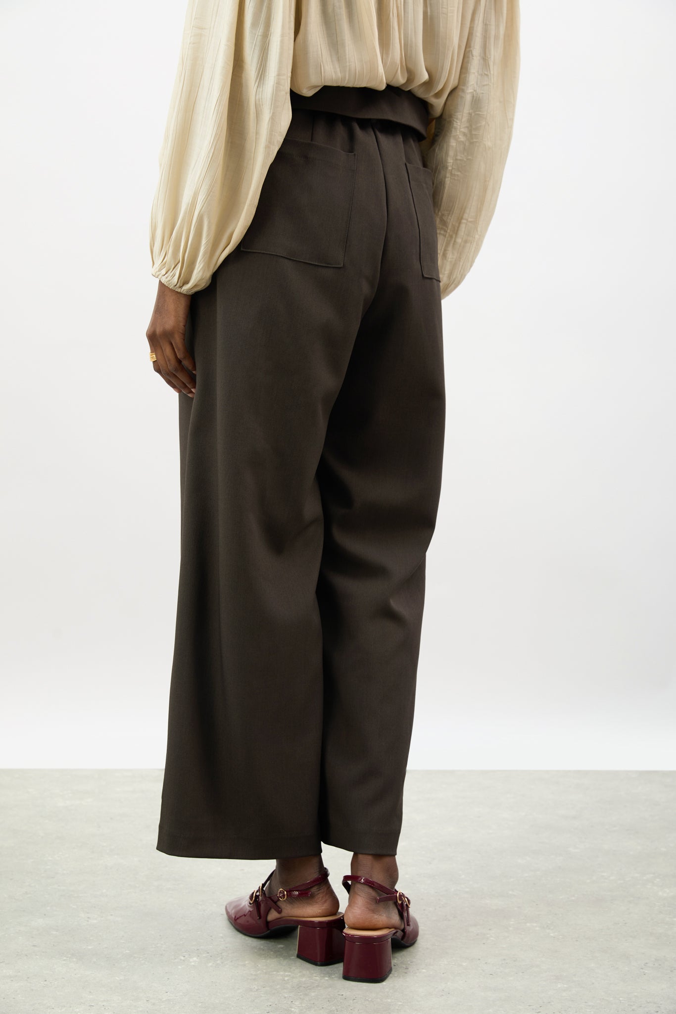 Black tie waist smart pleated trousers_2