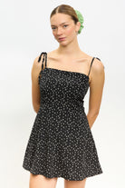 Black tiny floral print tie strap mini dress_3