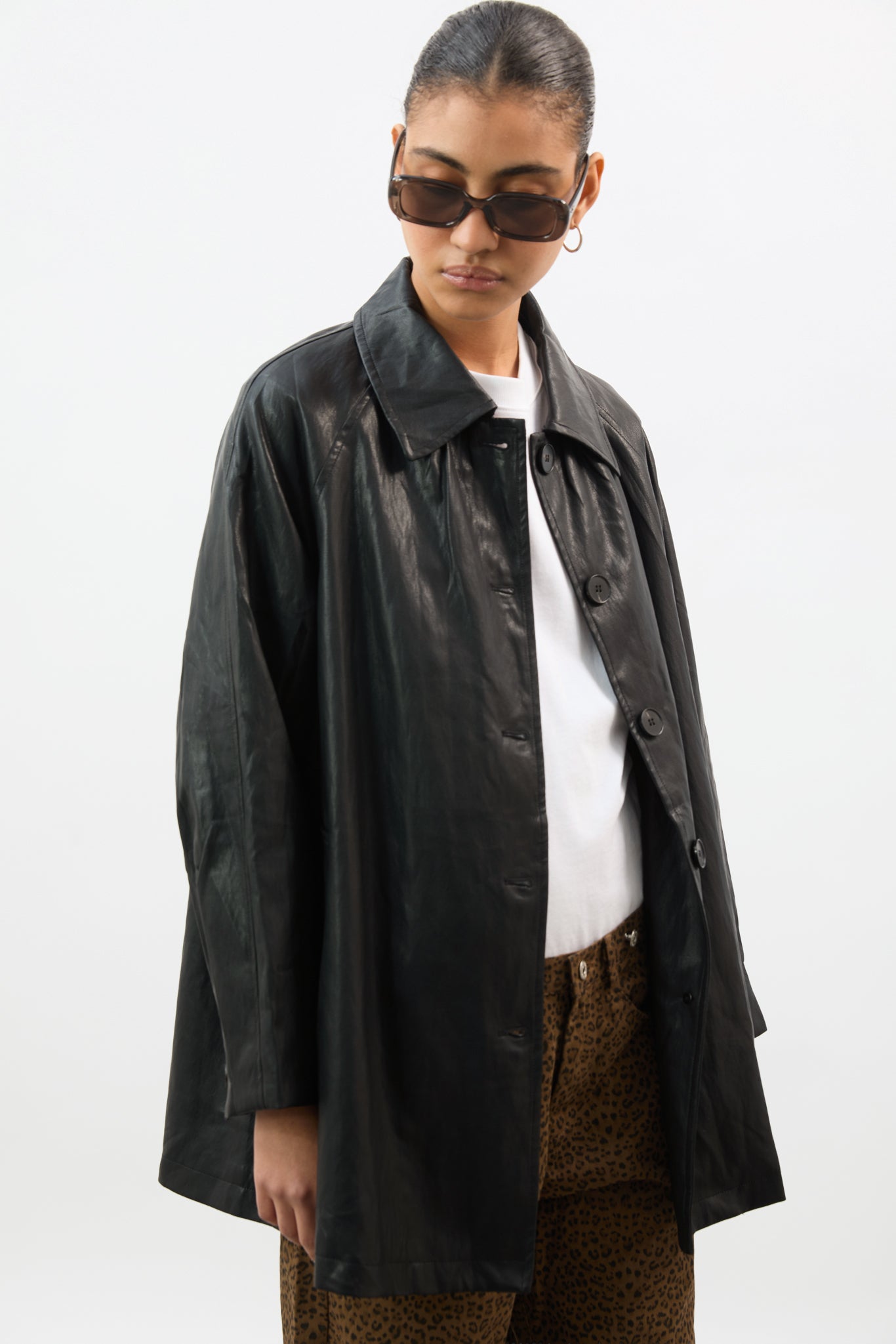 Black vegan leather car coat_1