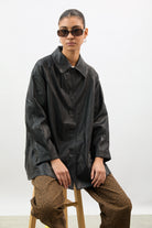 Black vegan leather car coat_6