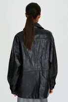 Black vegan leather cinch waist jacket_2