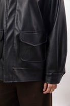 Black vegan leather long oversized jacket_5
