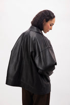 Black vegan leather long oversized jacket_4