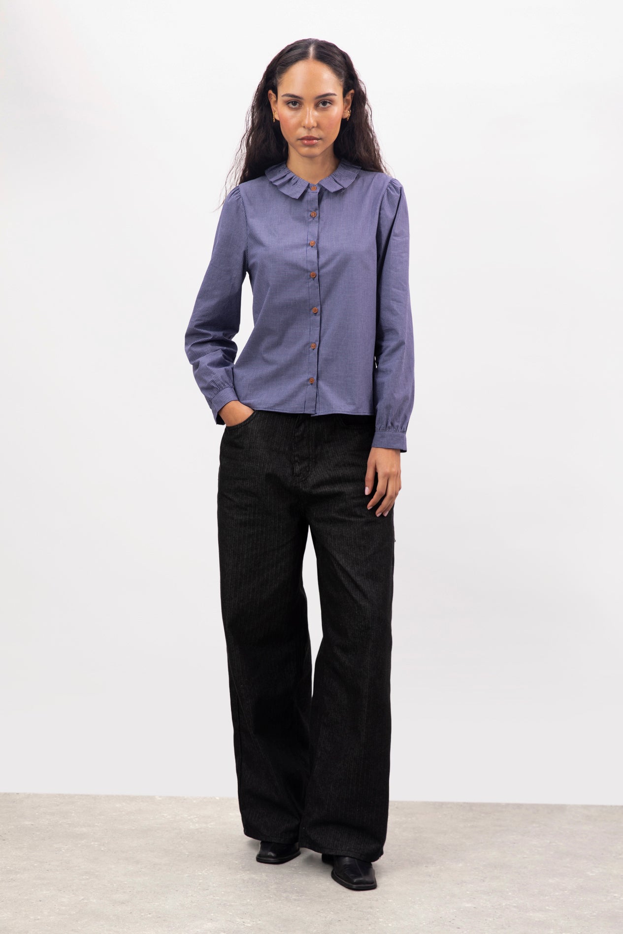 Black wide leg contrast striped jeans_5