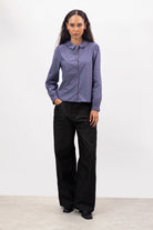 Black wide leg contrast striped jeans_5