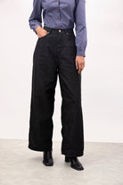 Black wide leg contrast striped jeans_2