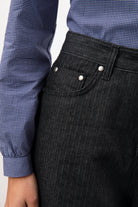 Black wide leg contrast striped jeans_4