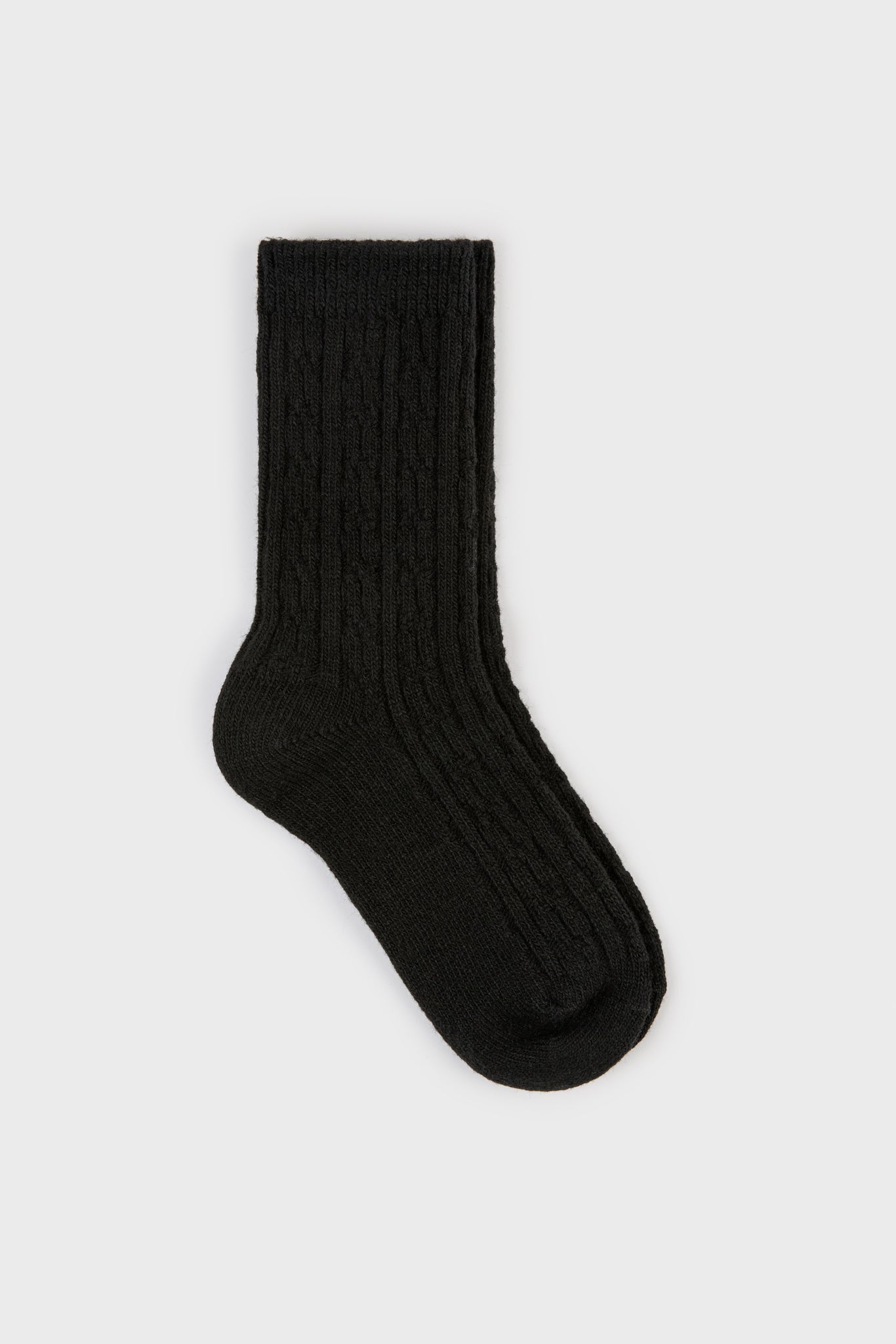 Black wool blend cableknit socks_1