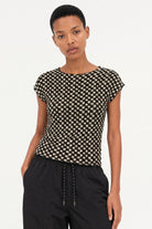 Black and ivory diagonal checked scrunched tee_1