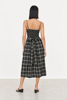 Black and white checked strappy tie back dress_4