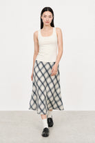 Black and white plaid satin touch skirt_5