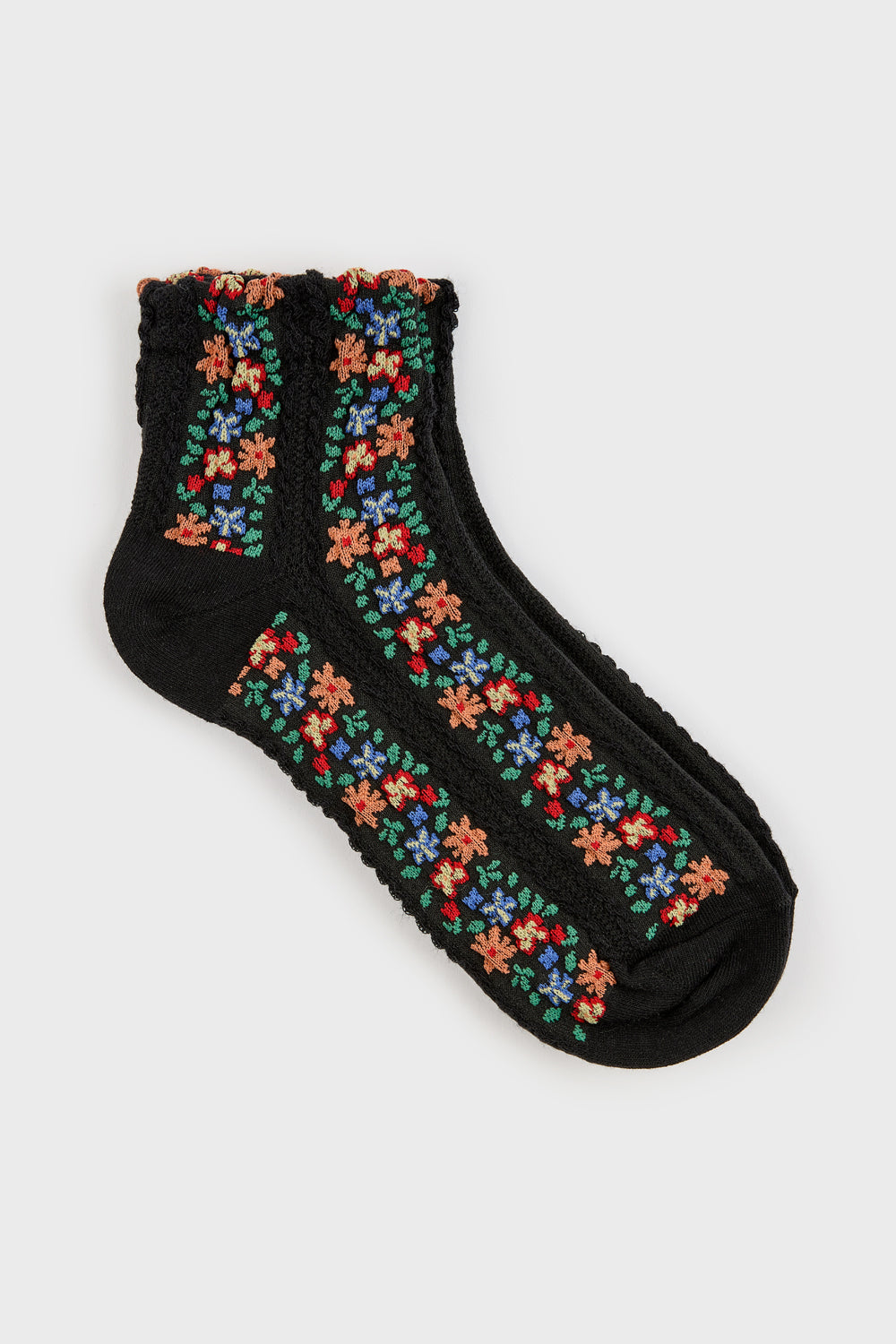 Textured floral strip socks - Set of 2