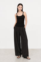 Black cross back stretch jersey tank top_5