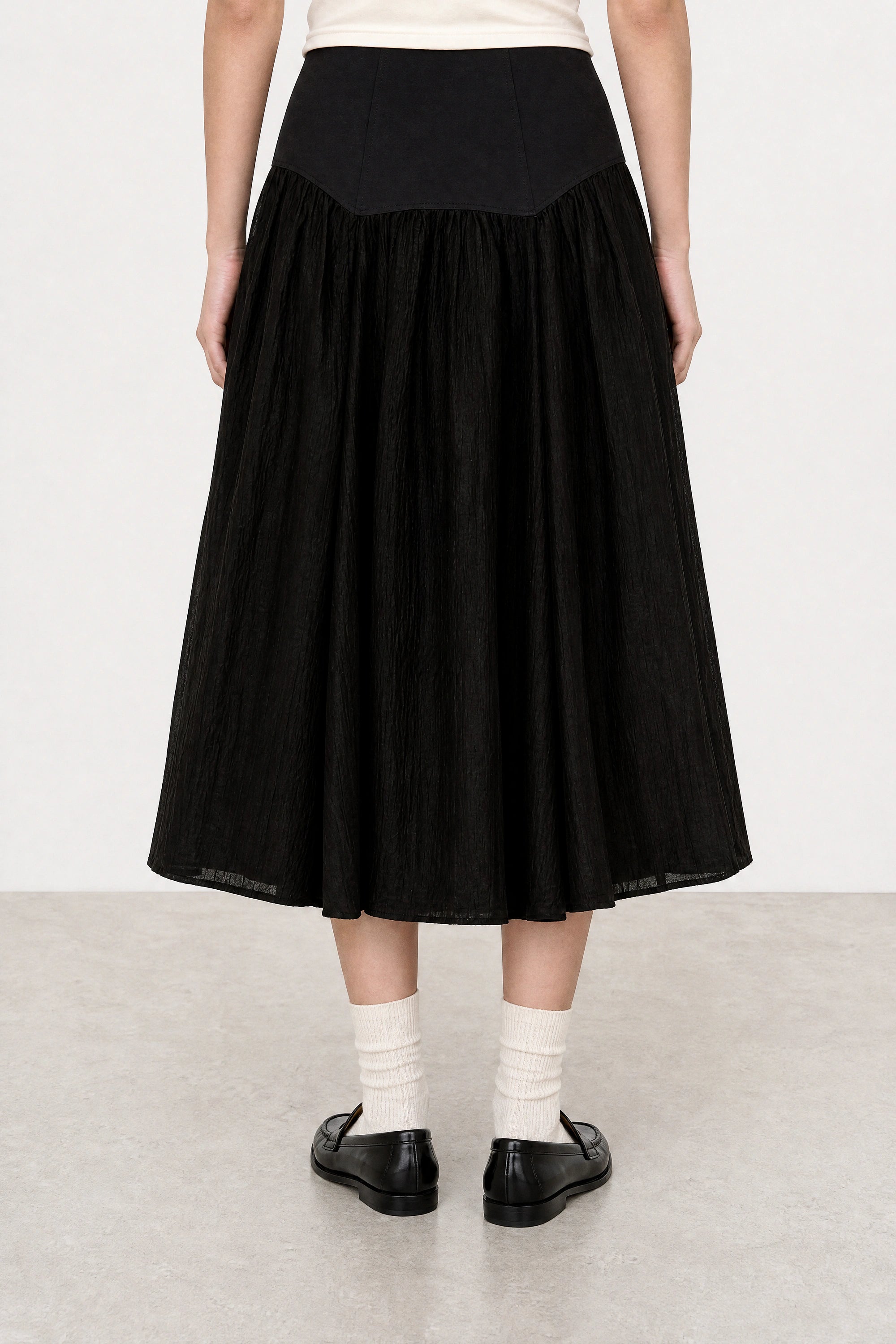 Black drop waist contrast chiffon touch skirt_3