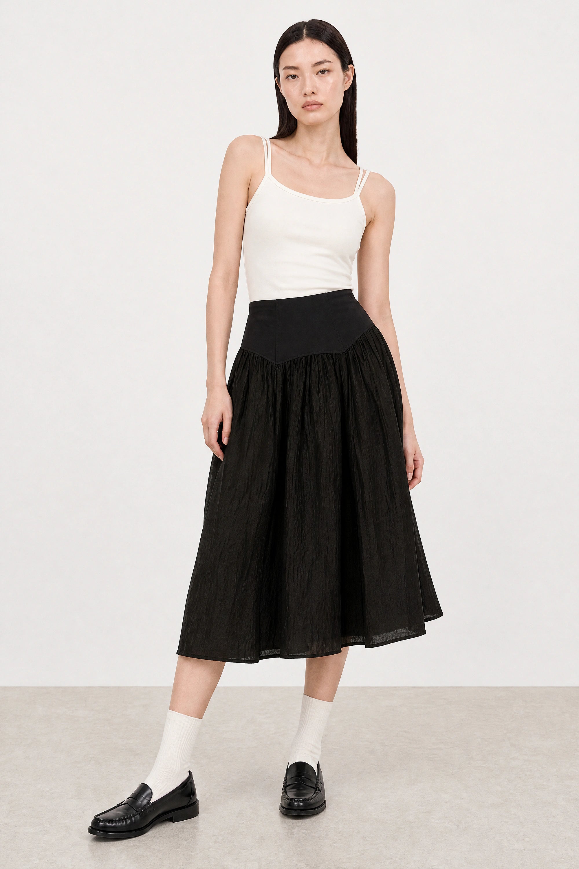 Black drop waist contrast chiffon touch skirt_5
