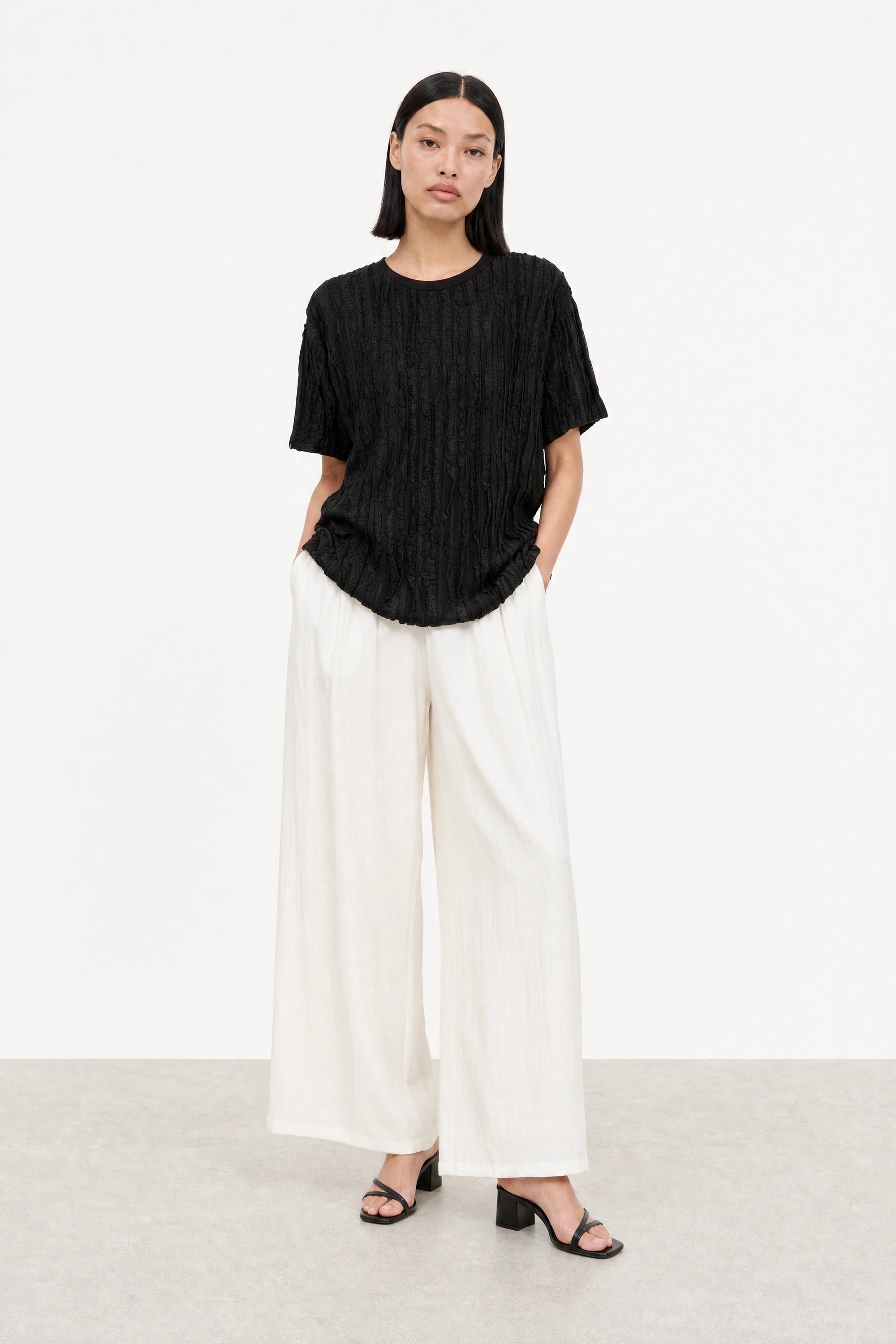 Black floaty sheer strips short sleeve top_6