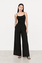Black wide leg floaty trousers_5