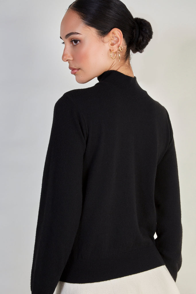 Black alpaca blend mock neck knit top_3