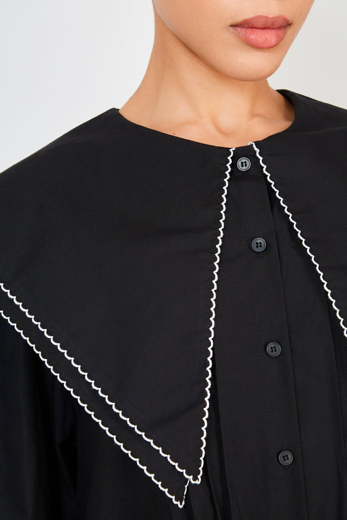 Black and ivory trim double giant collar blouse_5