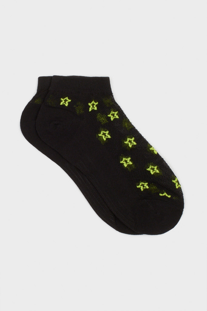 Black and neon yellow star ankle socks_3