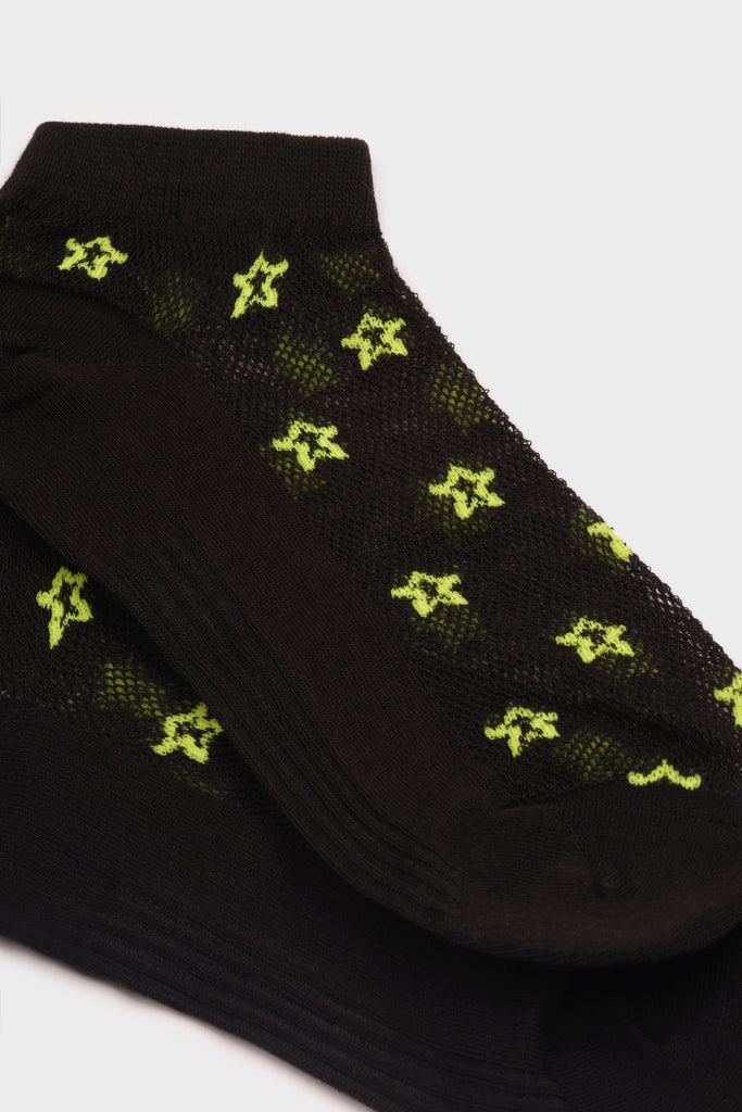 Black and neon yellow star ankle socks_4