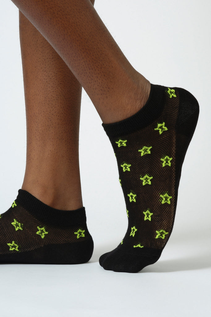 Black and neon yellow star ankle socks_1