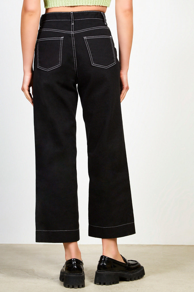 Black and white wide leg contrast stitch jeans_2