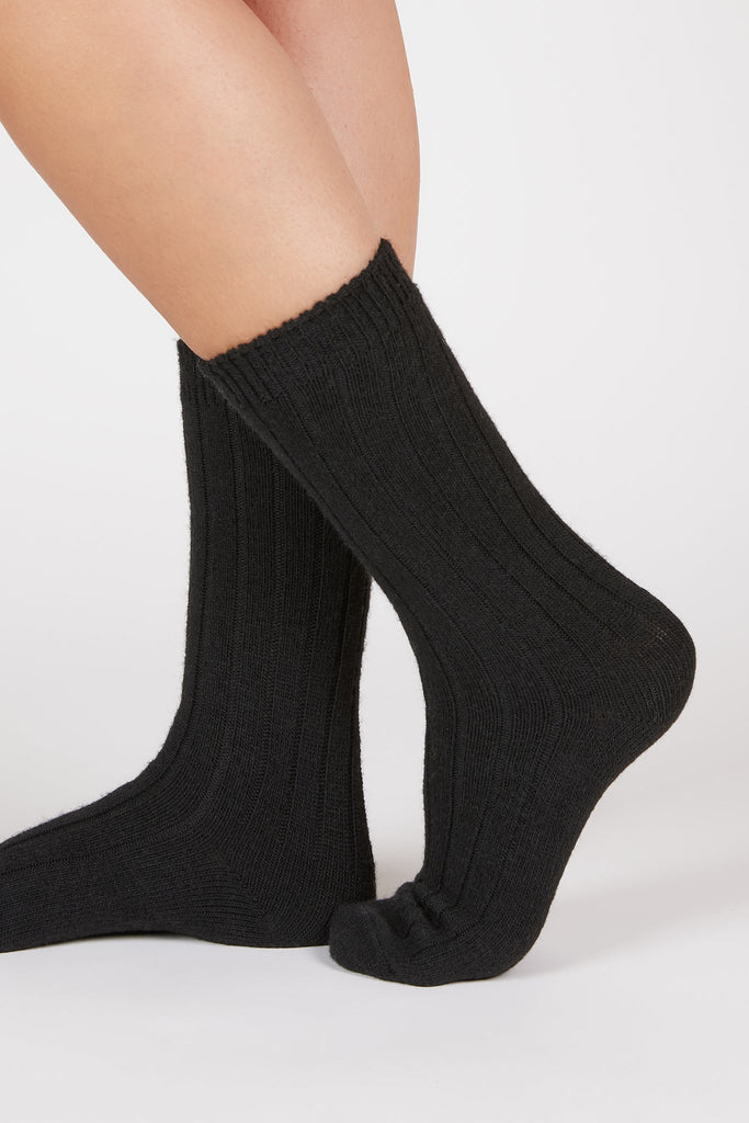 Black cashmere wool blend thick ribbed socks_1