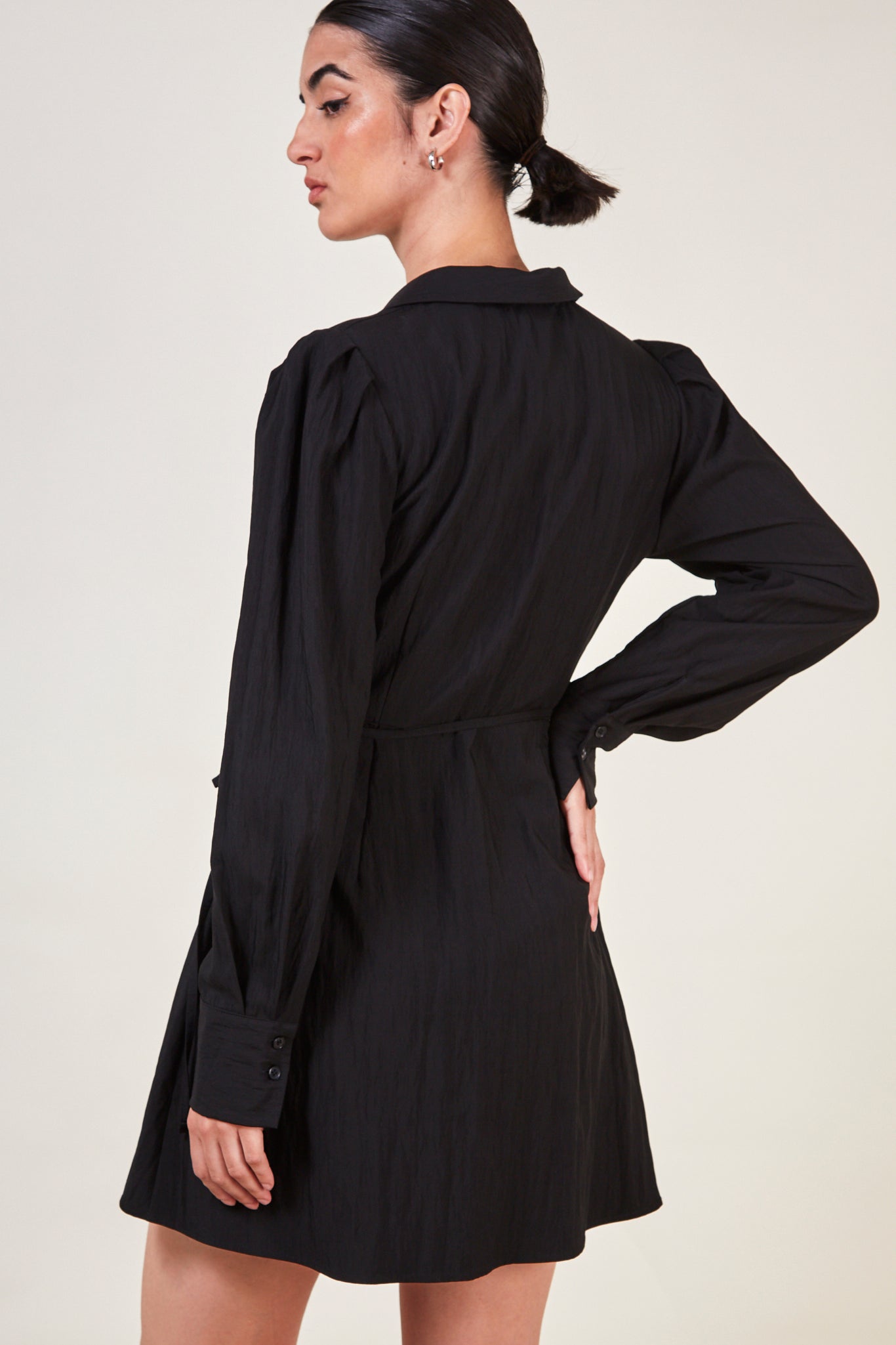 Black collared mini wrap dress_3