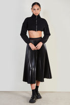 Black cropped double zip cardigan_2