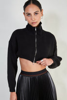 Black cropped double zip cardigan_1