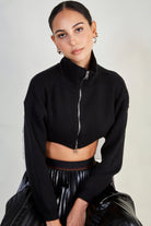 Black cropped double zip cardigan_5