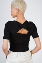 Black cross panel peek front knit tee_2