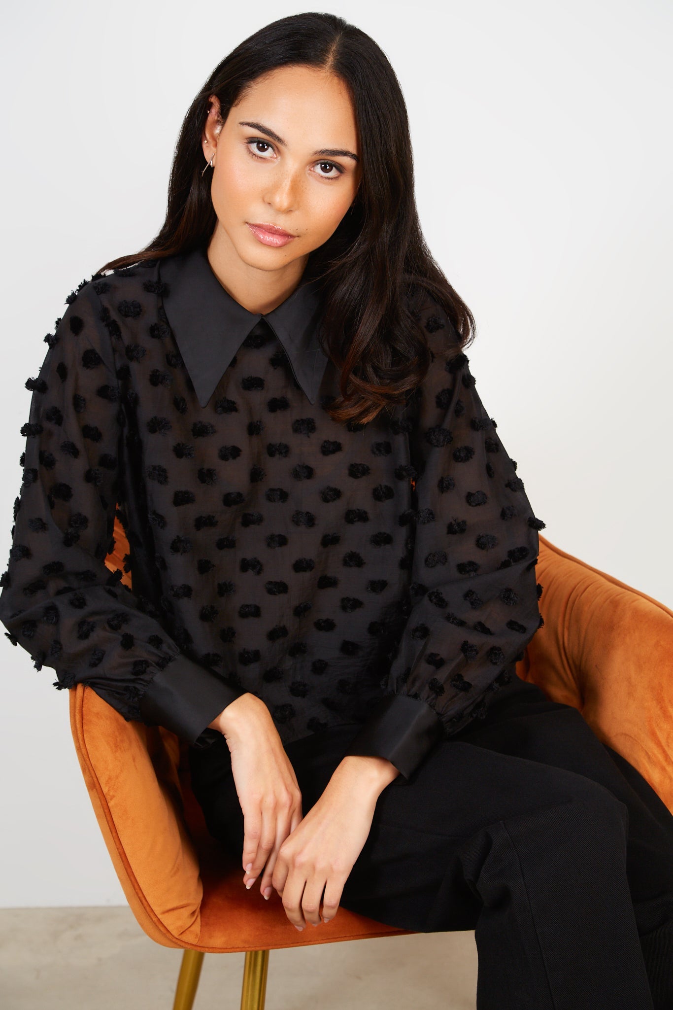 Black dotted semi sheer blouse_1